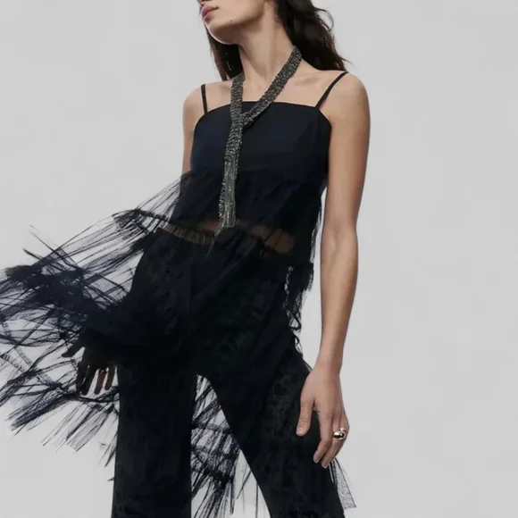 Anthropologie Maeve Tiered Tulle Tunic Dress Whimsigoth Witchy Dark Fairy Size L - Picture 2 of 11